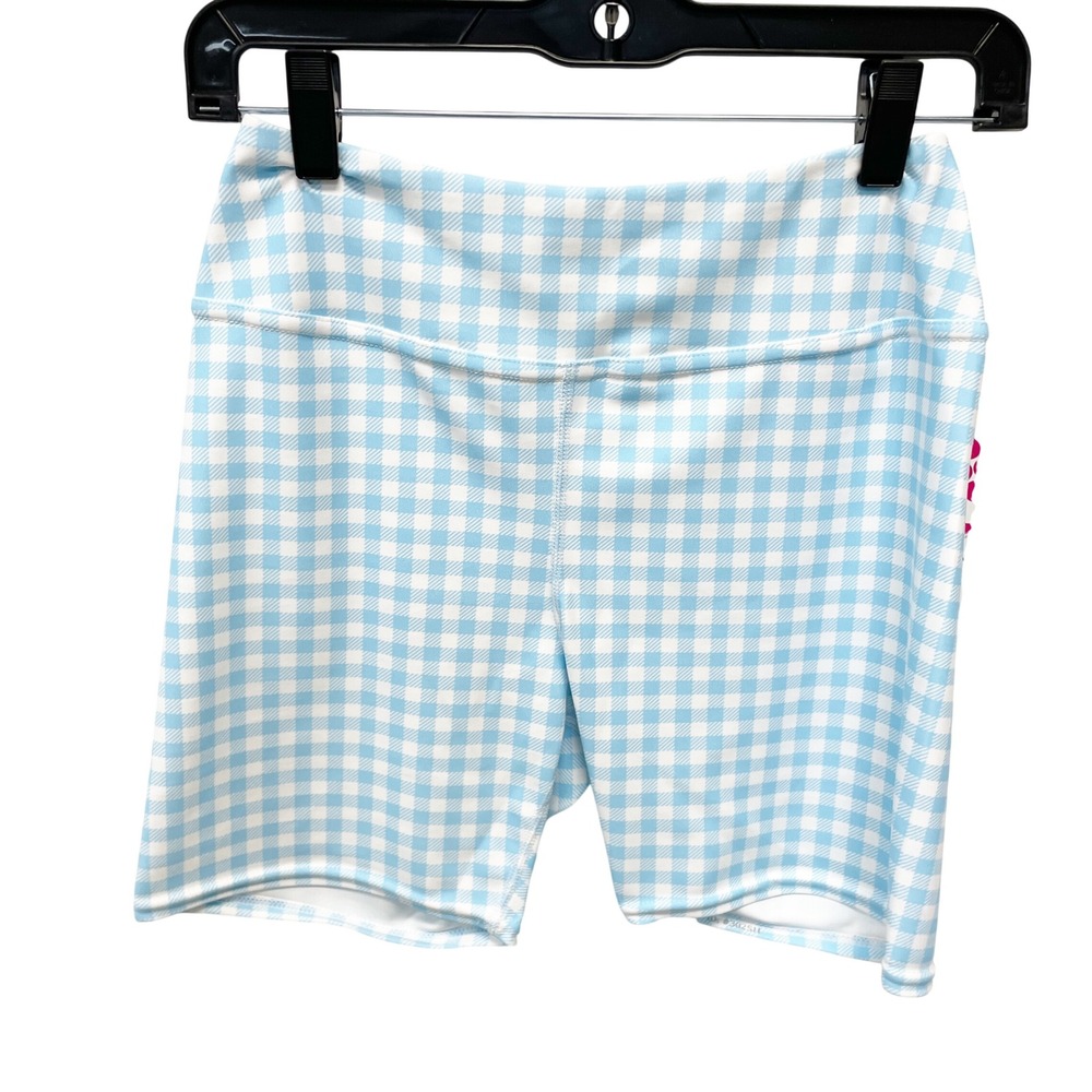Berry Jane Women's Blue Gingham UPF 50 Active Biker Swim Shorts Size Large